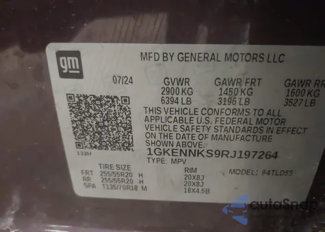 2024 GMC Acadia Awd Elevation из США, поврежденный, VIN 1GKENNKS9RJ197264